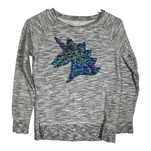 SO Sequin Unicorn Long Sleeve Shirt Kids Size 12 Gray Striped